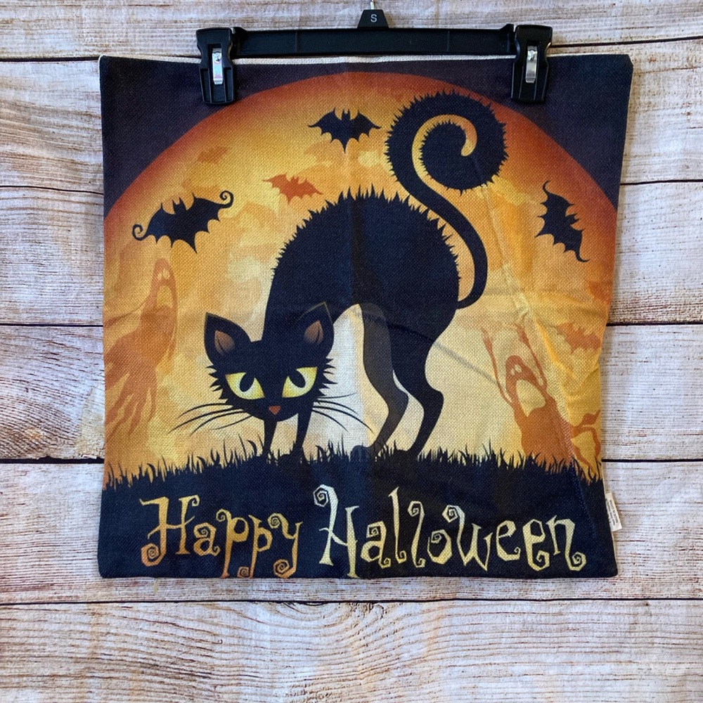 Halloween black cat throw pillow cover